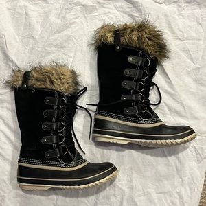 Sorel Womens Joan of Arctic Black Suede Waterproof BOOTS NL 1540-010 Size US 10